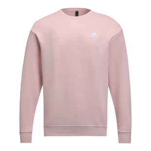 阿迪达斯卫衣女春季新款粉色上衣圆领打底外套纯色宽松百搭运动服