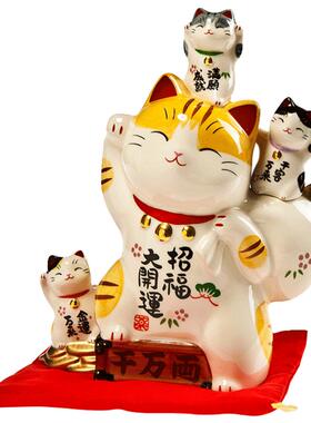 手绘招财猫摆件日本药师窑开业
