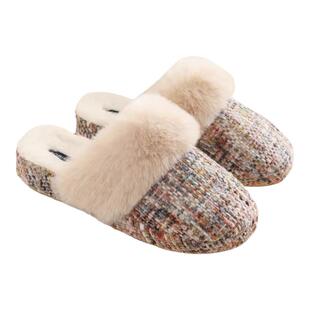 家丽芙棉拖鞋女2024新款小香风秋冬季室内家居贵妇厚底毛毛茸茸鞋