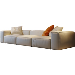 极简大师 意式轻奢真皮沙发头层牛皮小户型豆腐方块直排沙发极简