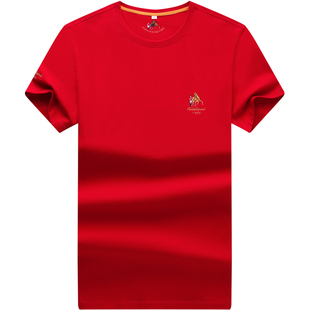 大牌正品保罗本命年纯棉红色t恤男短袖轻奢丝光棉大码刺绣体恤夏T