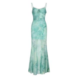 小菊川栗/云岫浮光裙 夏日薄荷绿海岛度假风鱼尾修身吊带连衣裙