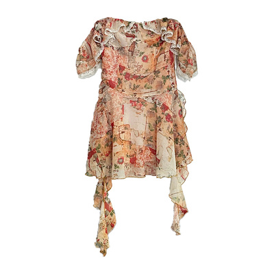 玫瑰废墟荷叶边连衣裙