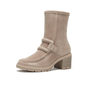 Gabor德国嘉步32844靴子 时尚粗跟反绒拉链木纹方根通勤时装靴