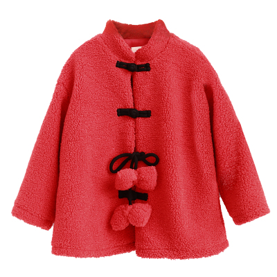 知了童装加厚仿羊羔绒中式唐装