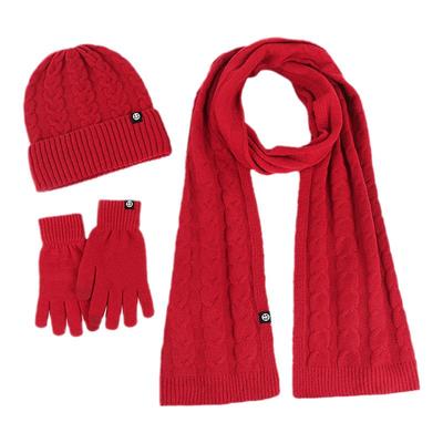 冬季保暖套装帽子围巾手套三件套男本命年女加绒防寒薄款红色加厚
