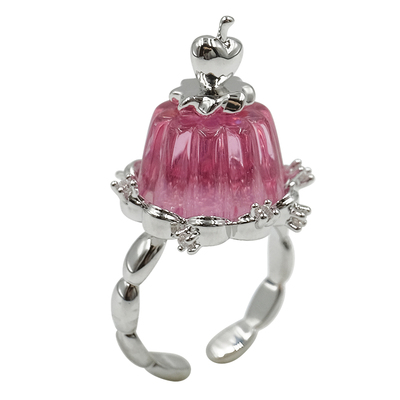 粉色蛋糕爱心立体戒指可调节女