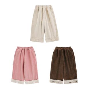 幼悠女童小熊绣花直筒阔腿裤冬季童趣可爱牛筋腰灯芯绒休闲裤子潮