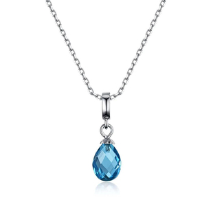 独特天然托帕石吊坠女 925纯银蓝色宝石首饰配锁骨链 送女友闺蜜