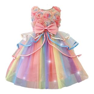 女童连衣裙夏款2026新款女孩花朵礼服裙子洋气儿童演出服公主裙