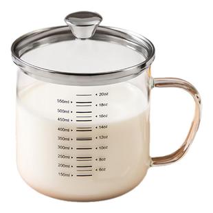 高硼硅刻度玻璃杯耐高温可微波加热食品级带盖咖啡燕麦豆浆冲泡杯