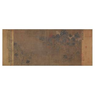 陆展虔游春图古代人物山水春景国画真迹字书横幅高清微喷仿古装饰