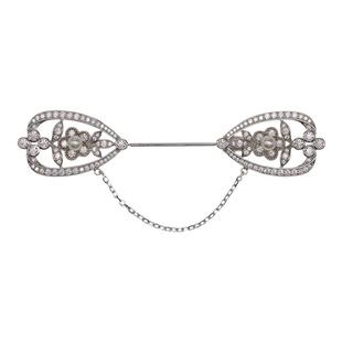 喻棠italks|爱到白头|原创设计925银镀金一字胸针天然淡水珍珠