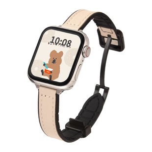 适用iwatchs10手表带小众11新品iwatchse2腕带运动s9s8苹果手表链s7s6s5表链硅胶磁吸applewatchs9高级感真皮