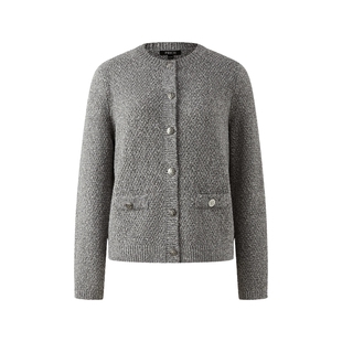 PRICH法式小香风金属扣圆领针织开衫冬季新款光泽肌理上衣女