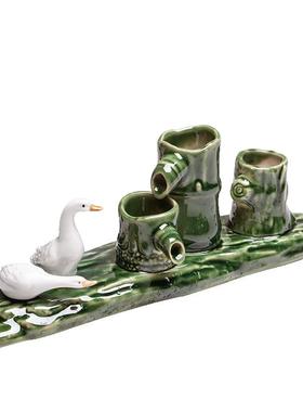 古都轻奢陶瓷仿竹子鱼池循环流水