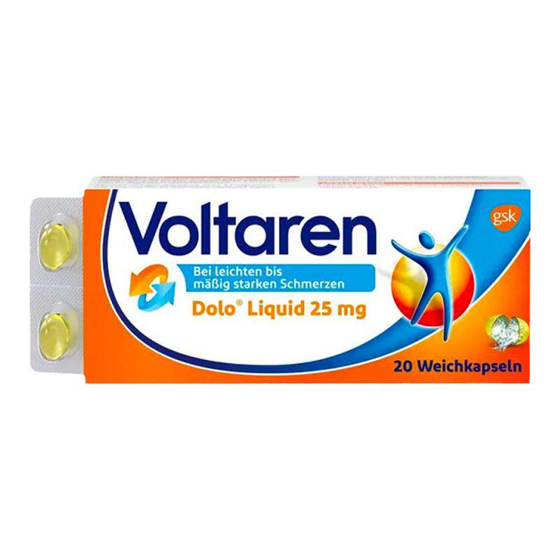 欧洲直邮德国Voltaren扶他林关节消炎止疼软胶囊20粒双氯芬酸钾