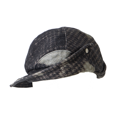 「 凌鸦ILNya 」差池_黑绿 翻折异形帽 千鸟格印花画家帽报童帽