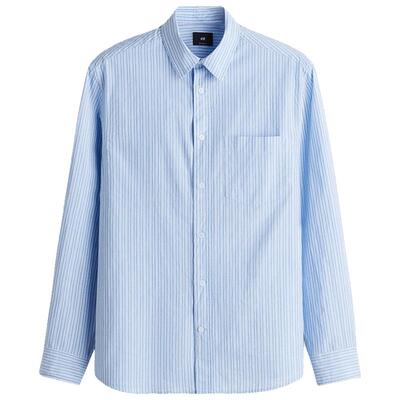 HM男装衬衫夏季宽松条纹府绸长袖外套式衬衣1290109