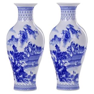 景德镇陶瓷器花瓶仿古青花瓷插花器新中式家居客厅饰品电视柜摆件