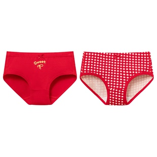 栀柔女生纯棉四角内裤抗菌平角短裤本命年少女A类新年红三角高弹