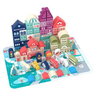 婴幼儿童积木桶拼装益智大颗粒木头玩具宝宝木制大拼图1一2岁3到6