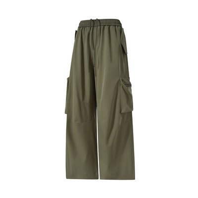 Dream made 军绿色大口袋工装裤男款秋冬季宽松直筒阔腿休闲裤子