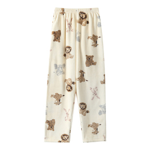 睡裤女秋冬法兰绒加厚长裤卡通可爱可外穿珊瑚绒仙女暖暖裤家居裤