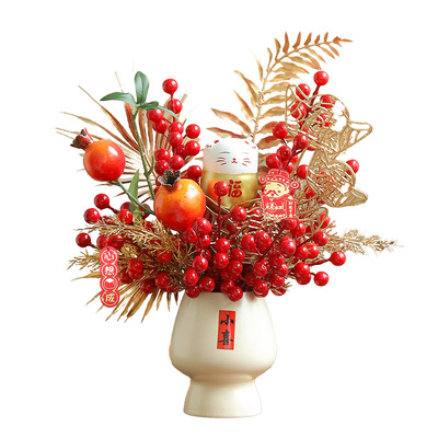 2026新年装饰发财红果仿真花