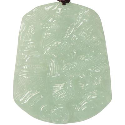 缅甸A货天然翡翠山水牌男女吊坠