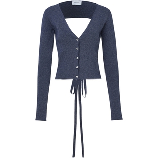 【折扣】HALFBOY 女秋冬系带金属感针织开襟衫毛衣外套