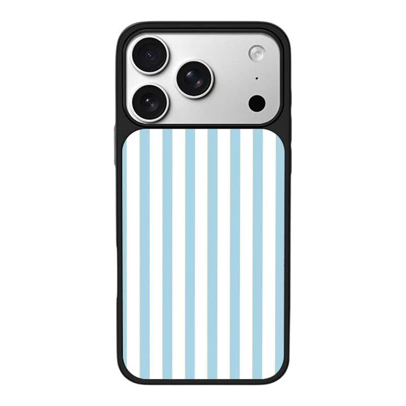 清新浅蓝竖条纹纯色简约适用于苹果17promax新款手机壳iPhone air/16pro/15plus14玻璃13pro手机套冰感小米17