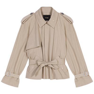 Maje系带收腰宽松短款风衣外套