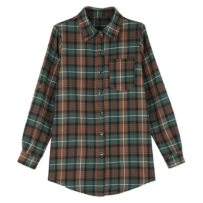 啄木鸟纯棉格子衬衫中长款