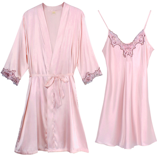 春秋性感睡衣女夏季薄款冰丝绸吊带睡裙长袖睡袍两件套装2026新款