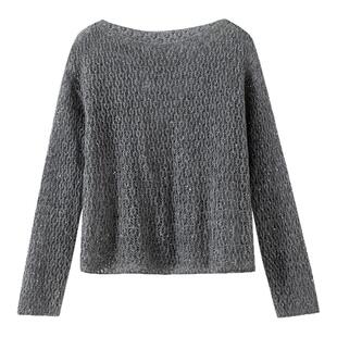 【矜贵松弛】绵羊毛+马海毛 一字船领宽松落肩短款镂空针织衫上衣