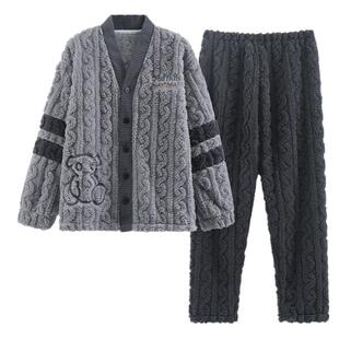 北极绒珊瑚绒睡衣男士秋冬季加绒加厚款青少年大码家居服保暖套装