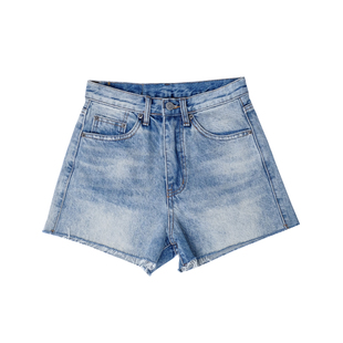 荒荒家经典牛仔短裤2025夏季新款甜酷设计直筒显瘦阔腿毛边热裤女