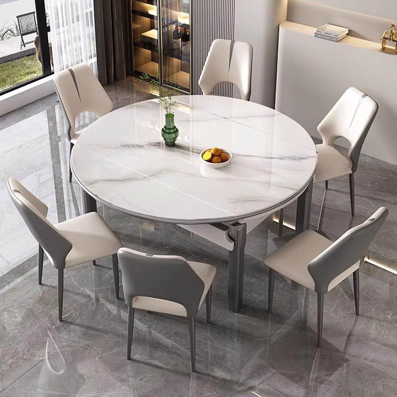 实木岩板餐桌椅现代简约跳台吃饭伸缩桌椅轻方圆折叠奢小户型两用