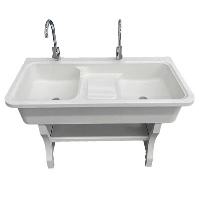 阳台洗衣盆带搓板石英石一体成型洗衣池带搓衣板大理石水槽台盆