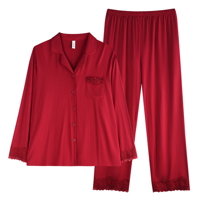 轩靓家居服莫代尔情侣红色睡衣