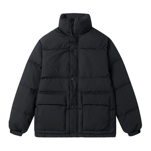 王几又 经典黑色大口袋按扣羽绒服男半立领休闲加厚保暖外套冬季