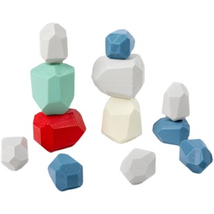 儿童木制玩具彩色叠石积木拼搭益智叠叠乐手眼协调空间创意平衡