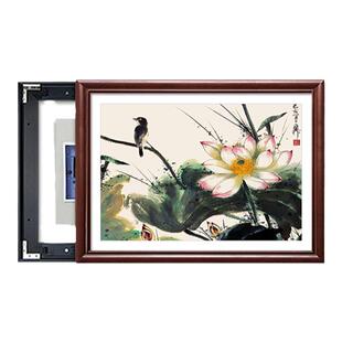 齐白石荷花国画家用电表箱遮盖装饰画餐厅电闸配电箱遮挡挂画实木