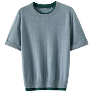 专注本真！高定精纺100%纯山羊绒衫短袖女M1U风T恤针织衫圆领上衣