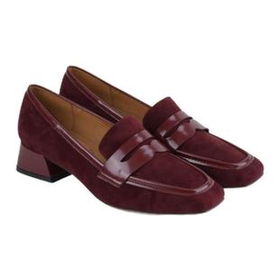 德芙琳鹿皮中跟粗跟反绒乐福鞋女2025新款英伦风方头小皮鞋一脚蹬