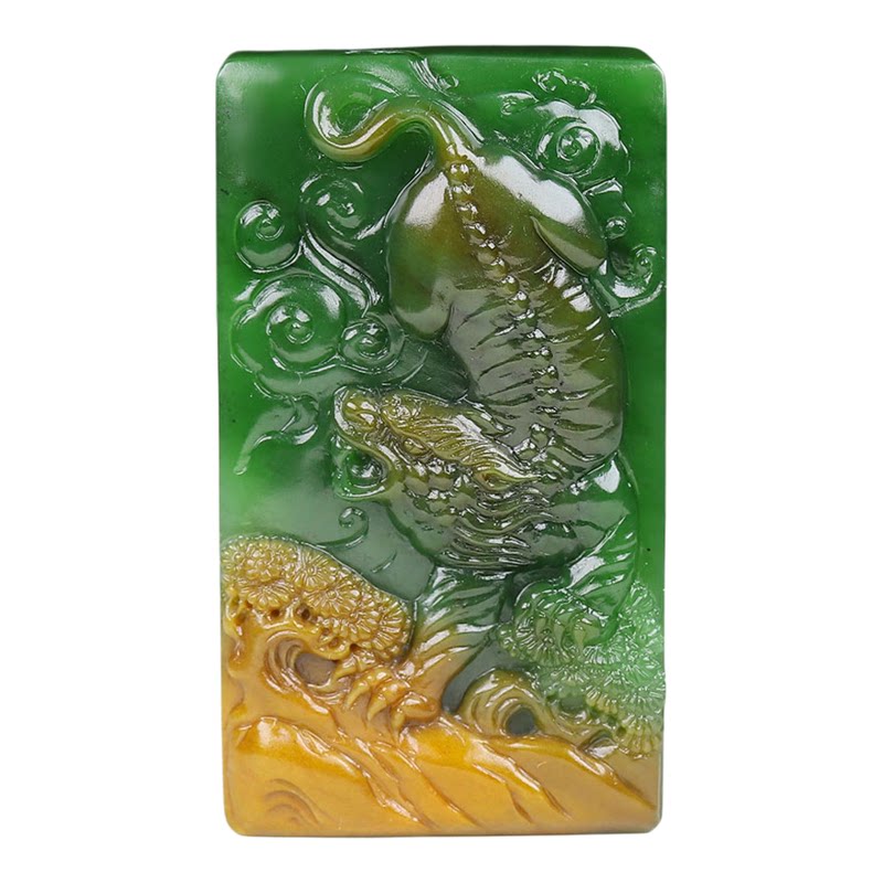 （古晨珠宝）俄罗斯和田玉黄皮碧玉生肖虎挂件玉坠玉牌吊坠91g