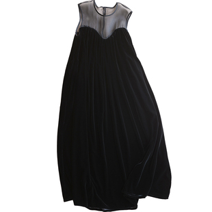 云澍原创 真丝绒拼接真丝欧根纱宽松圆领休闲无袖连衣裙长裙秋冬