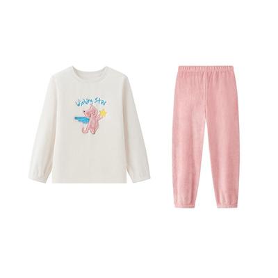 笛莎儿童法兰绒加厚短毛绒家居服套装冬季女童新款圆领套头睡衣