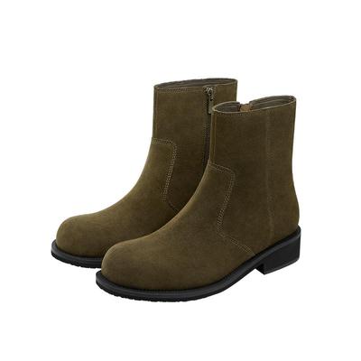 7or9短靴女绒面圆头粗跟中筒靴子